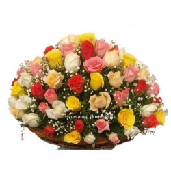 100 Mix Roses Basket