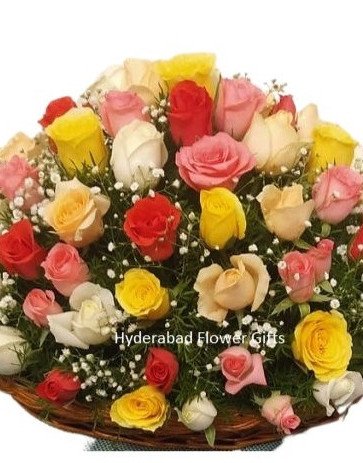 100 Mix Roses Basket