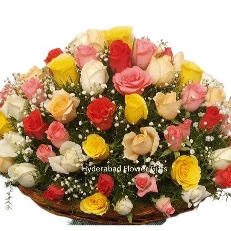 100 Mix Roses Basket