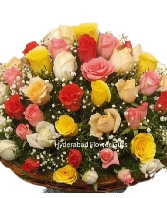 100 Mix Roses Basket 100 Mix Roses Basket