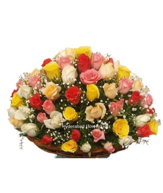 100 Mix Roses Basket