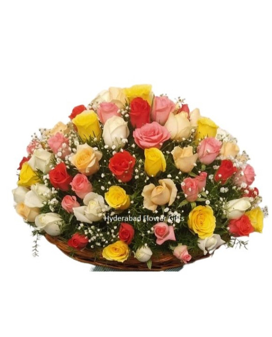 100 Mix Roses Basket