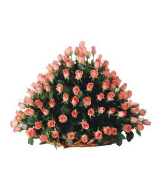 100 Pink Roses Basket