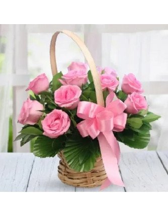 Baby Pink Roses in a Basket