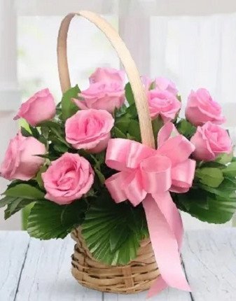 Baby Pink Roses in a Basket