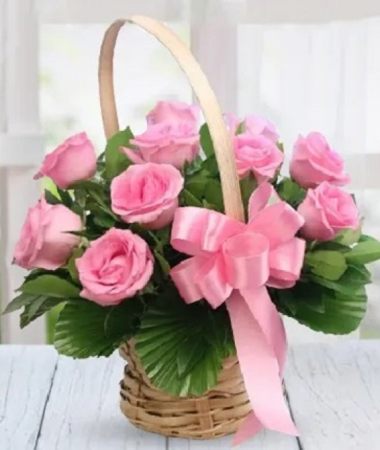 Baby Pink Roses in a Basket Baby Pink Roses in a Basket