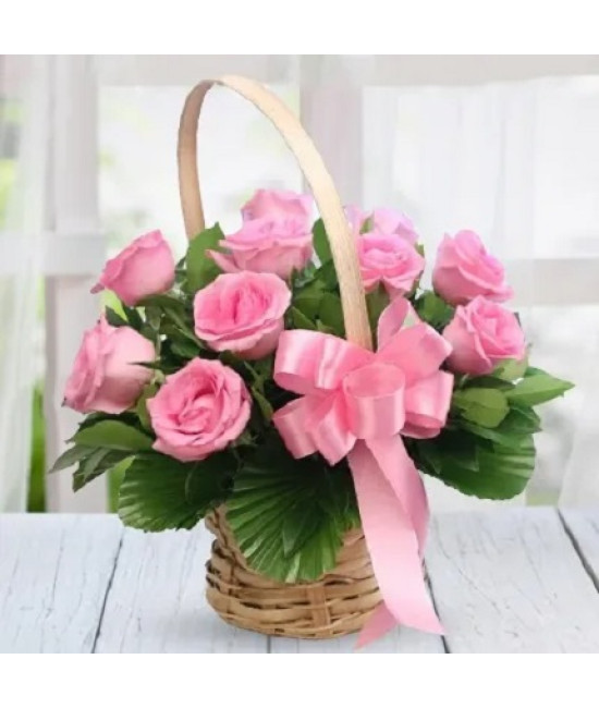 Baby Pink Roses in a Basket