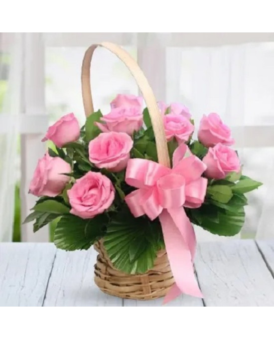 Baby Pink Roses in a Basket