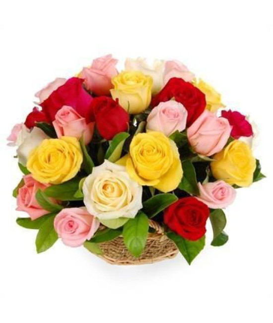 25 mix color roses Basket