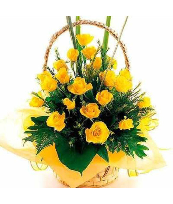 30 yellow roses round basket