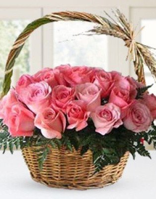 Elegant Basket Of Love - Pink Flower Wedding Bouquet