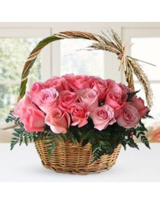 Elegant Basket Of Love - Pink Flower Wedding Bouquet
