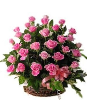 60 Pink Roses Basket