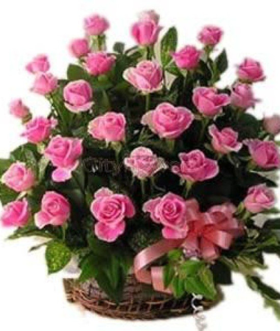 60 Pink Roses Basket 60 Pink Roses Basket