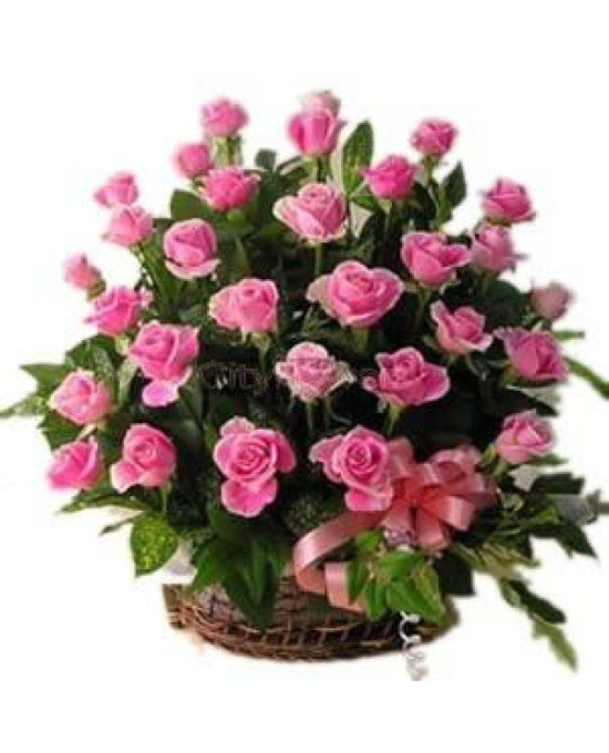 60 Pink Roses Basket