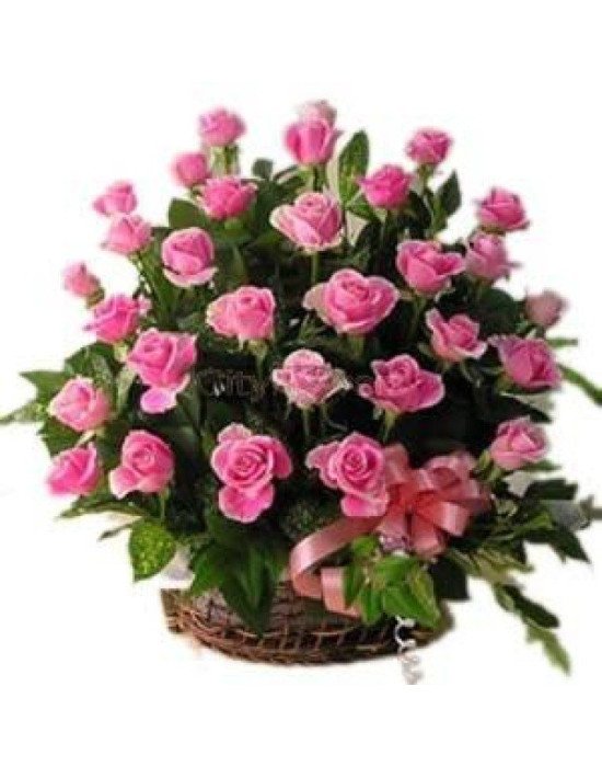 60 Pink Roses Basket
