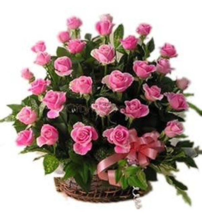 60 Pink Roses Basket