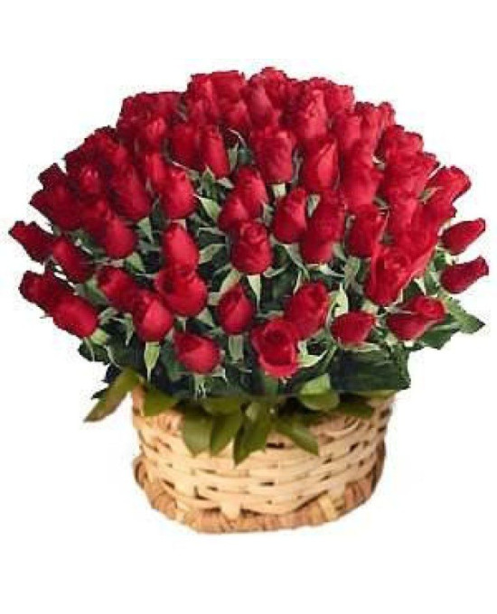 72 Red Roses Round Basket