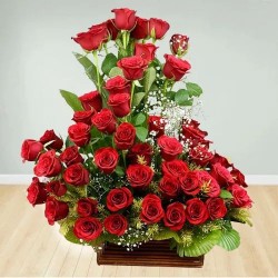 Artful Basket of Unforgettable Red Roses