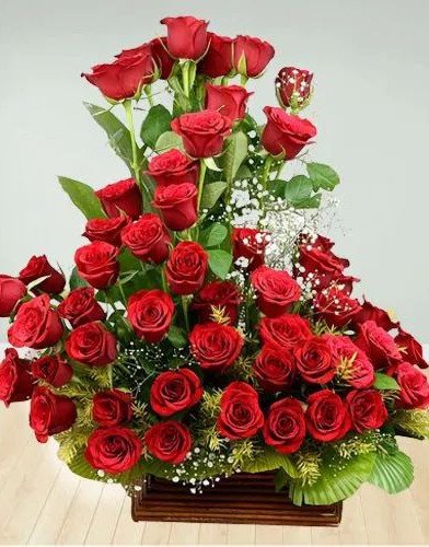 Artful Basket of Unforgettable Red Roses