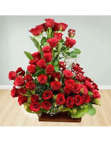 Artful Basket of Unforgettable Red Roses