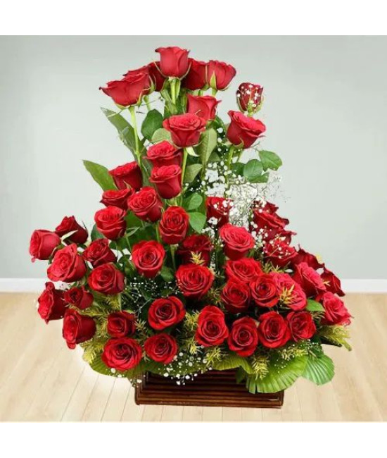 Artful Basket of Unforgettable Red Roses