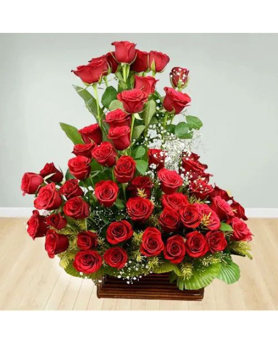 Artful Basket of Unforgettable Red Roses
