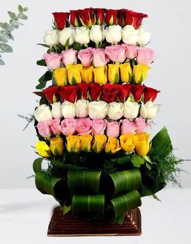 Astonishing Layering of Mixed Roses in a Basket