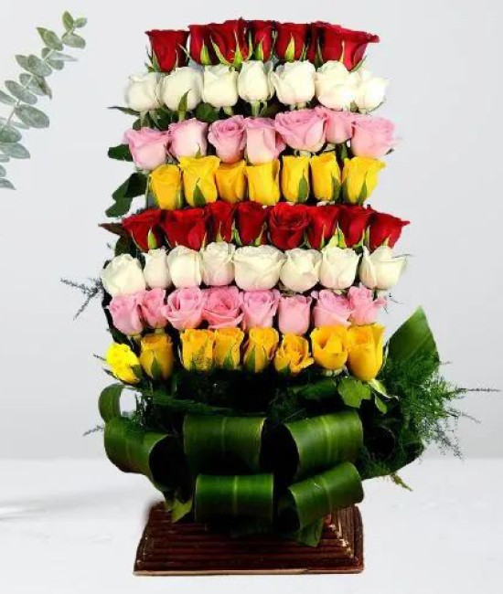 Astonishing Layering of Mixed Roses in a Basket Astonishing Layering of Mixed Roses in a Basket