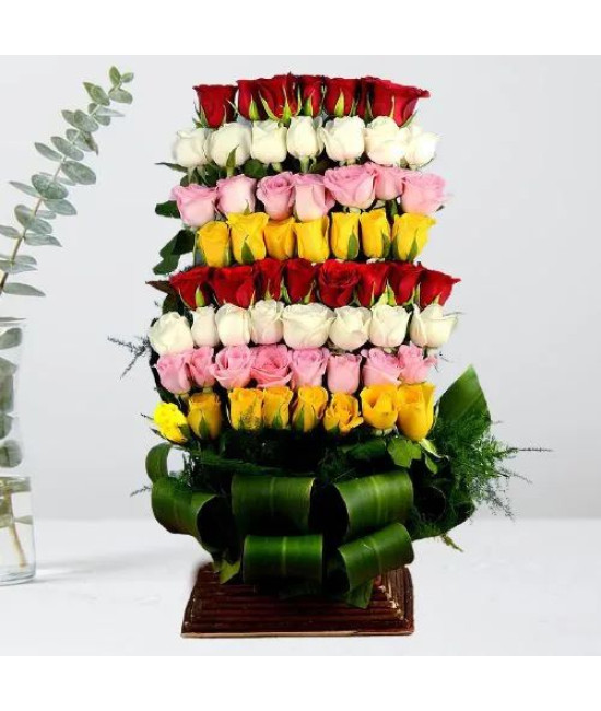 Astonishing Layering of Mixed Roses in a Basket