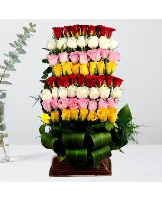 Astonishing Layering of Mixed Roses in a Basket