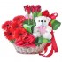 Breath taking Red Gerberas and Roses Basket with Cute Teddy