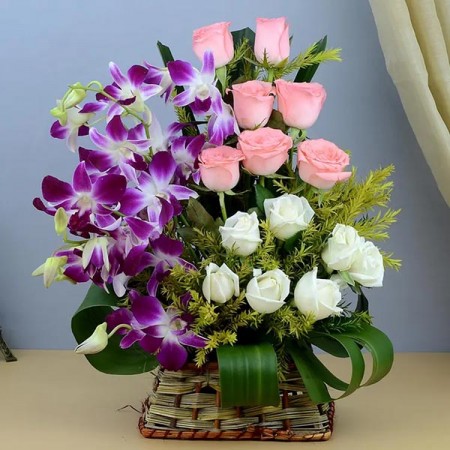 Bright Roses with Elegant Orchids