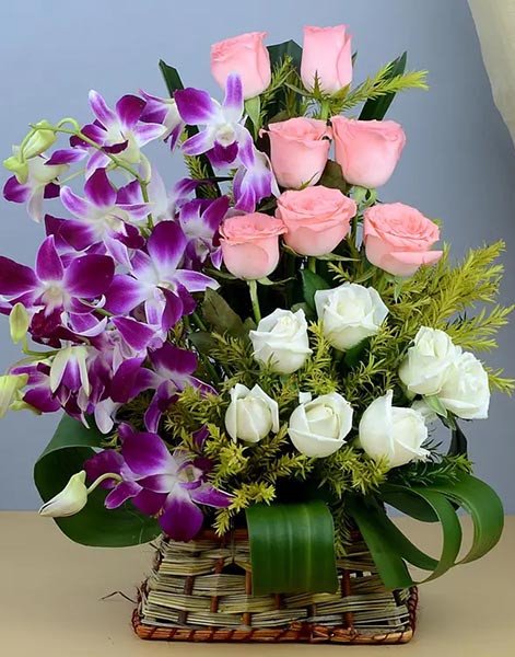 Bright Roses with Elegant Orchids