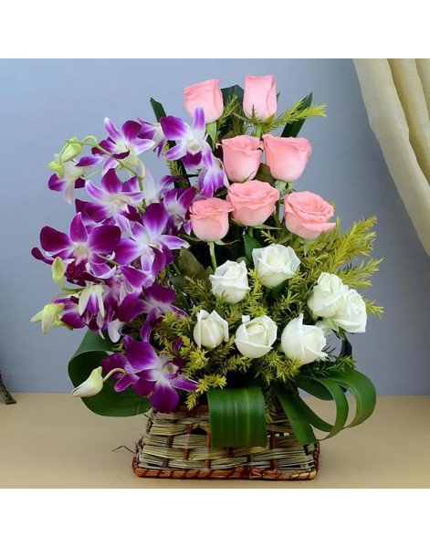 Bright Roses with Elegant Orchids