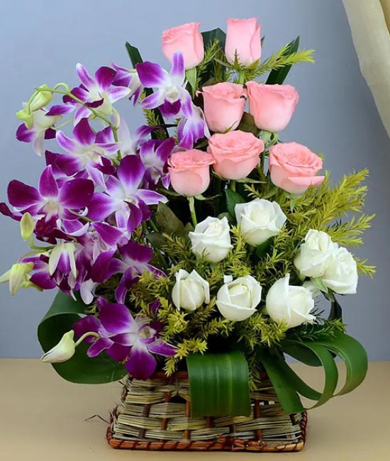 Bright Roses with Elegant Orchids Bright Roses with Elegant Orchids
