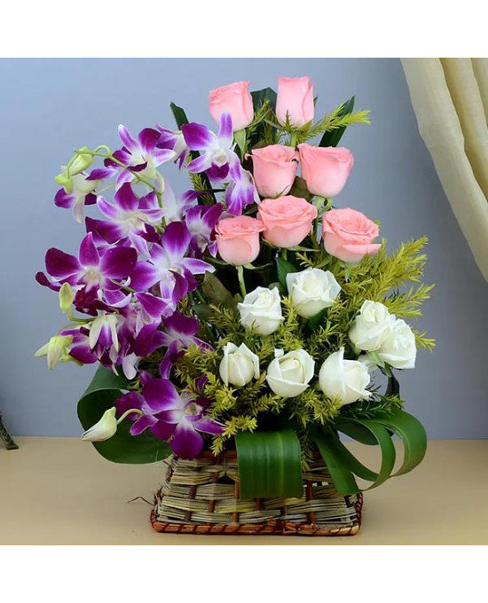 Bright Roses with Elegant Orchids