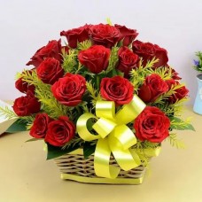 Classic Round Shape Basket of Red Roses