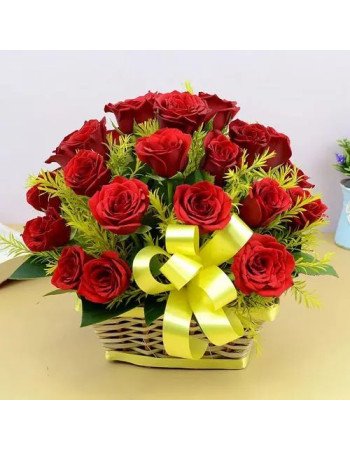 Classic Round Shape Basket of Red Roses