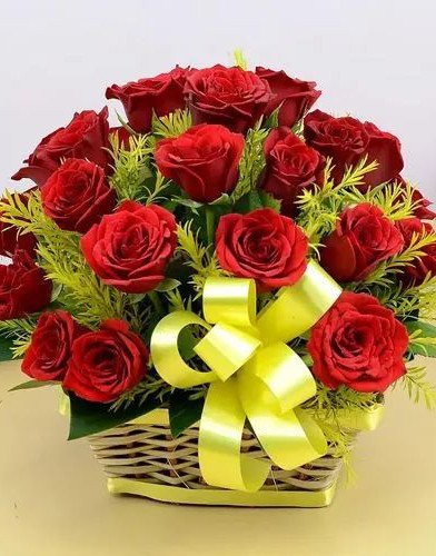 Classic Round Shape Basket of Red Roses