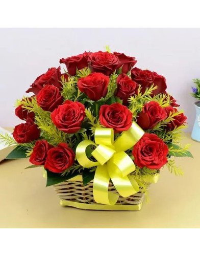 Classic Round Shape Basket of Red Roses
