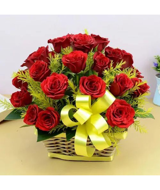 Classic Round Shape Basket of Red Roses
