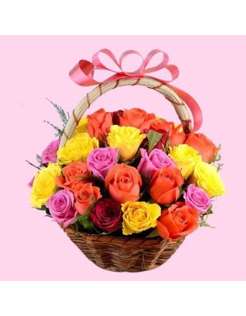 Elegant Basket of Playful Mixed Roses