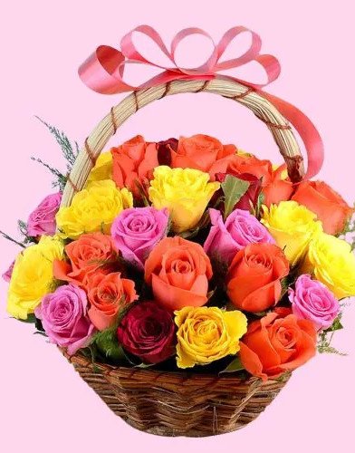 Elegant Basket of Playful Mixed Roses