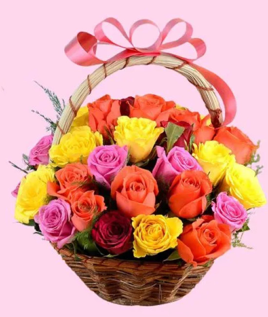 Elegant Basket of Playful Mixed Roses Elegant Basket of Playful Mixed Roses