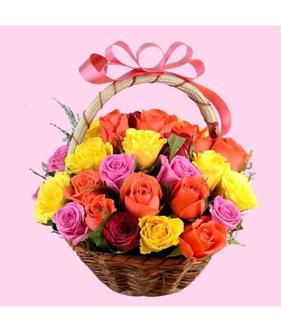 Elegant Basket of Playful Mixed Roses