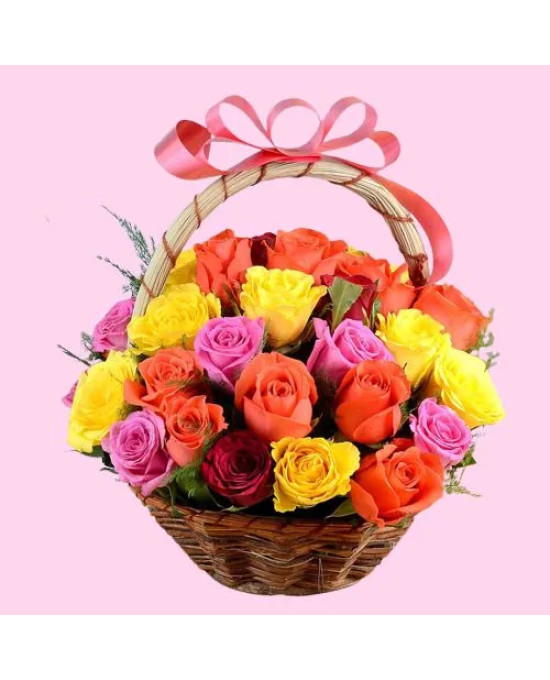 Elegant Basket of Playful Mixed Roses