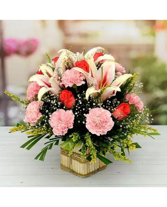 Elegant Full of Carnations Lily N Roses Basket