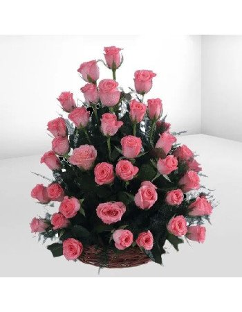 Elegant One Sided Basket of Pink Roses with Fillers
