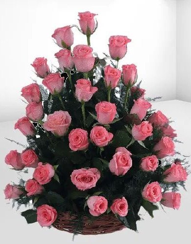 Elegant One Sided Basket of Pink Roses with Fillers